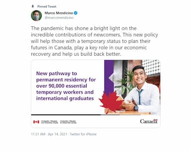 fedrel-government-creating-a-new-means-to-permanent-residency-for-90-000-essential-workers-and-international-graduates-marco-mendicino