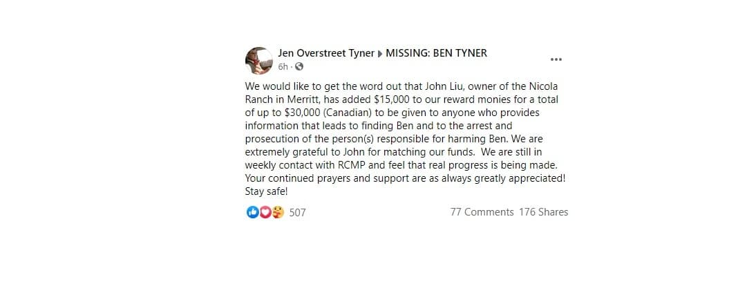 family-of-ben-tyner-announces-an-increase-in-the-size-of-the-reward-for-information-about-him