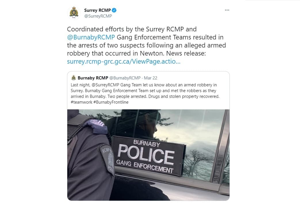 surrey-and-burnaby-rcmp-gang-enforcement-teams-arrest-two-suspects-following-an-alleged-armed-robbery-in-newton