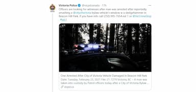 man-arrested-after-a-city-of-victoria-parks-vehicle-was-damaged-victoria-police